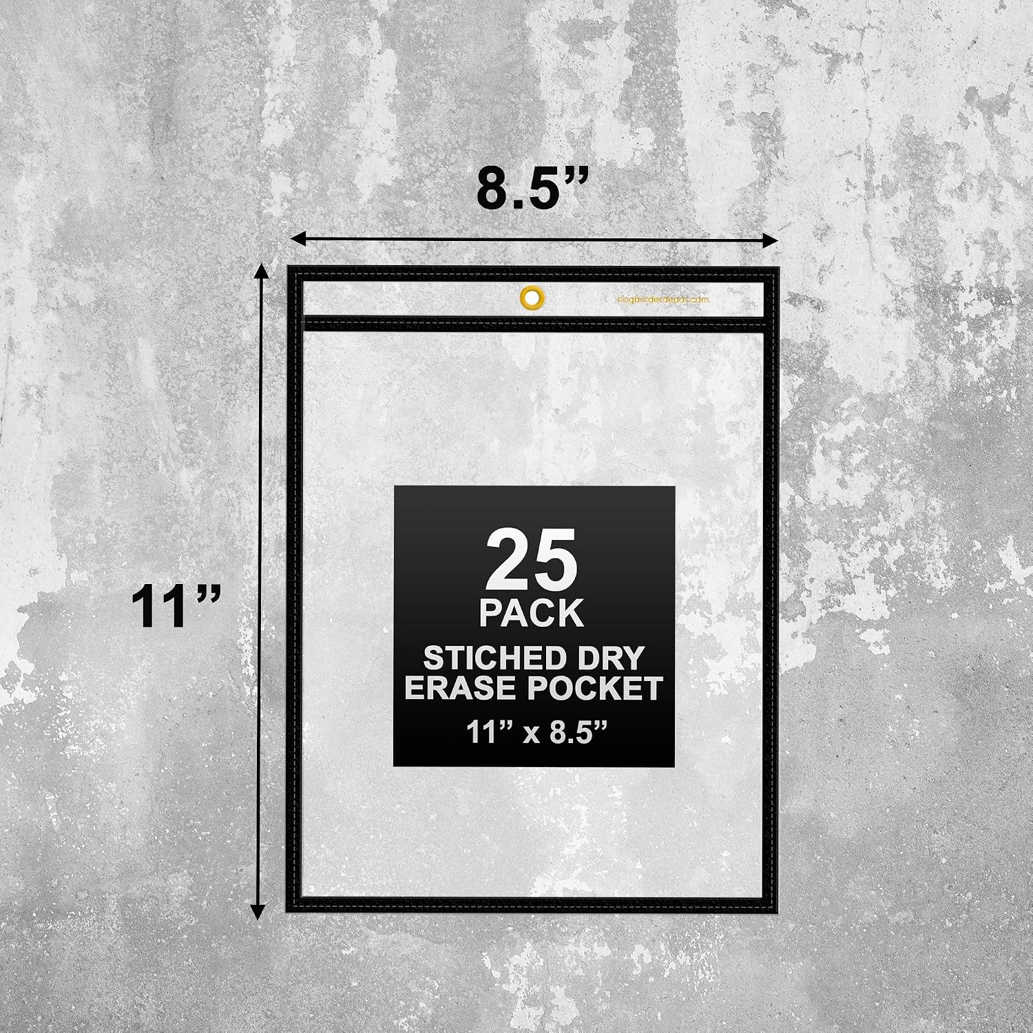Office Werks Stitched Dry Erase Pocket, Portrait View Heavy Duty Reusable 8.5" X 11" Sleeves, Clear Both Sides with 1 Hole for Attaching to Machinery, File Cabinets and More, Black Trim (Pack of 25)