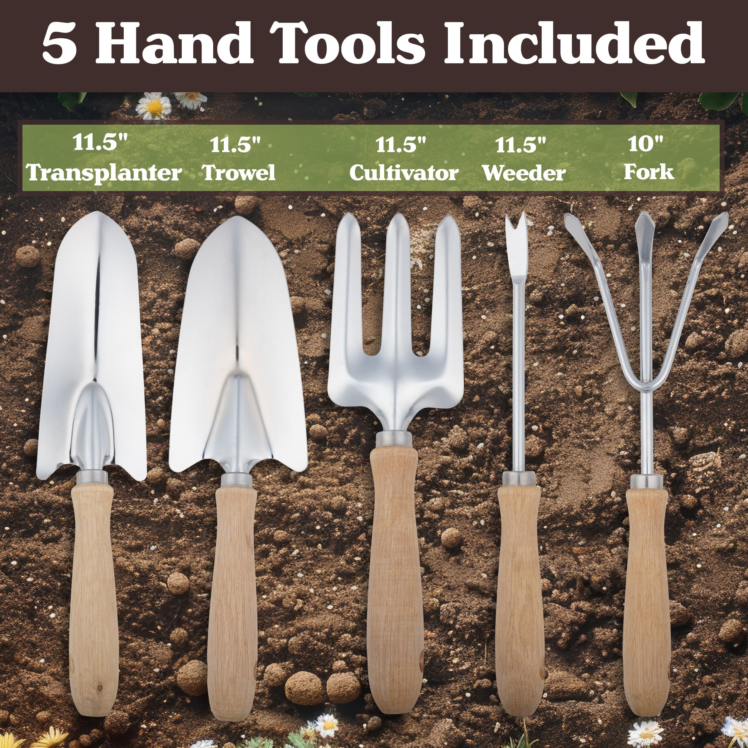 Pure Garden Gartenwerkzeug-Set – Klapphocker mit 113 kg Kapazität, Abnehmbarer Tasche mit 7 Taschen und 5 Gartengeräten zum Jäten und Pflanzen (Grau)