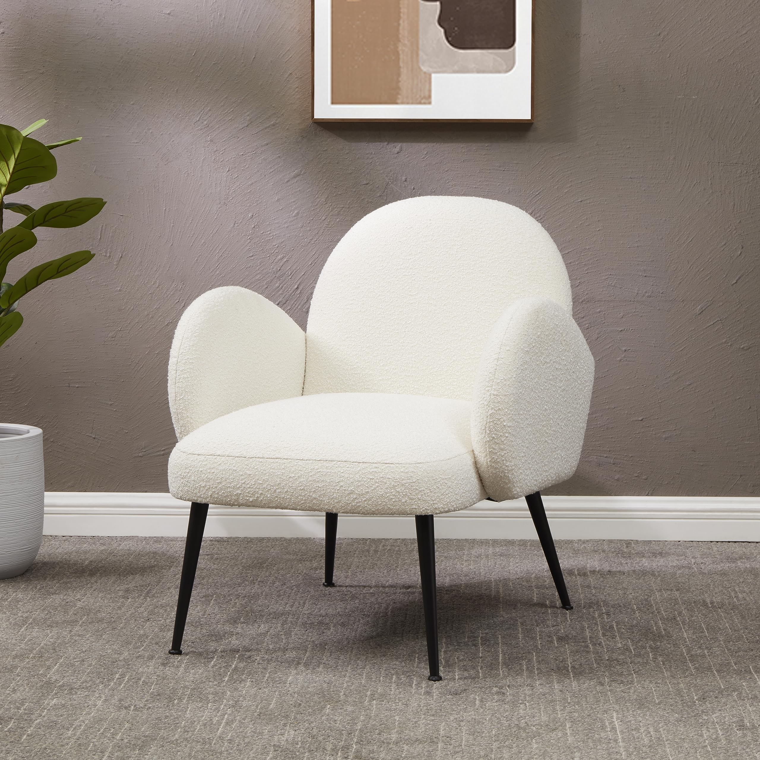SAFAVIEH Couture Collection Crystaln Mid-Century Modern Ivory Boucle/Black Accent Chair