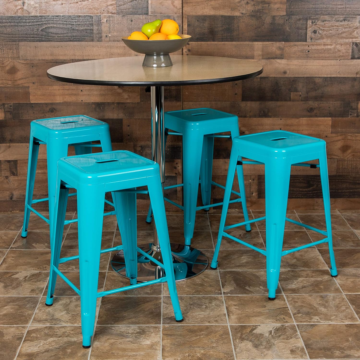 EMMA + OLIVER 4 Pack 24" High Metal Indoor Counter Bar Stool - Stackable Stool, Teal