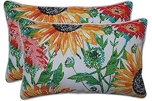 Pillow Perfect Bright Floral Indoor/Outdoor Patio Knife Edge Accent Throw Pillow Set...