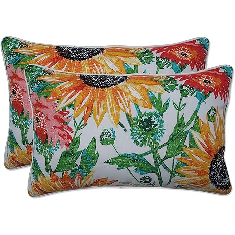 Pillow Perfect Bright Floral Indoor/Outdoor Patio Knife Edge Accent Throw Pillow Set...