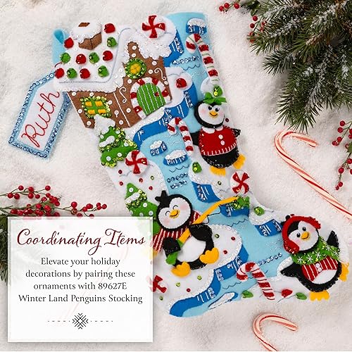 Miniatura 6 de Bucilla, Winter Land Penguins 89668E - Kit de 6 piezas de adorno con apliques de fieltro, perfecto para manualidades y manualidades