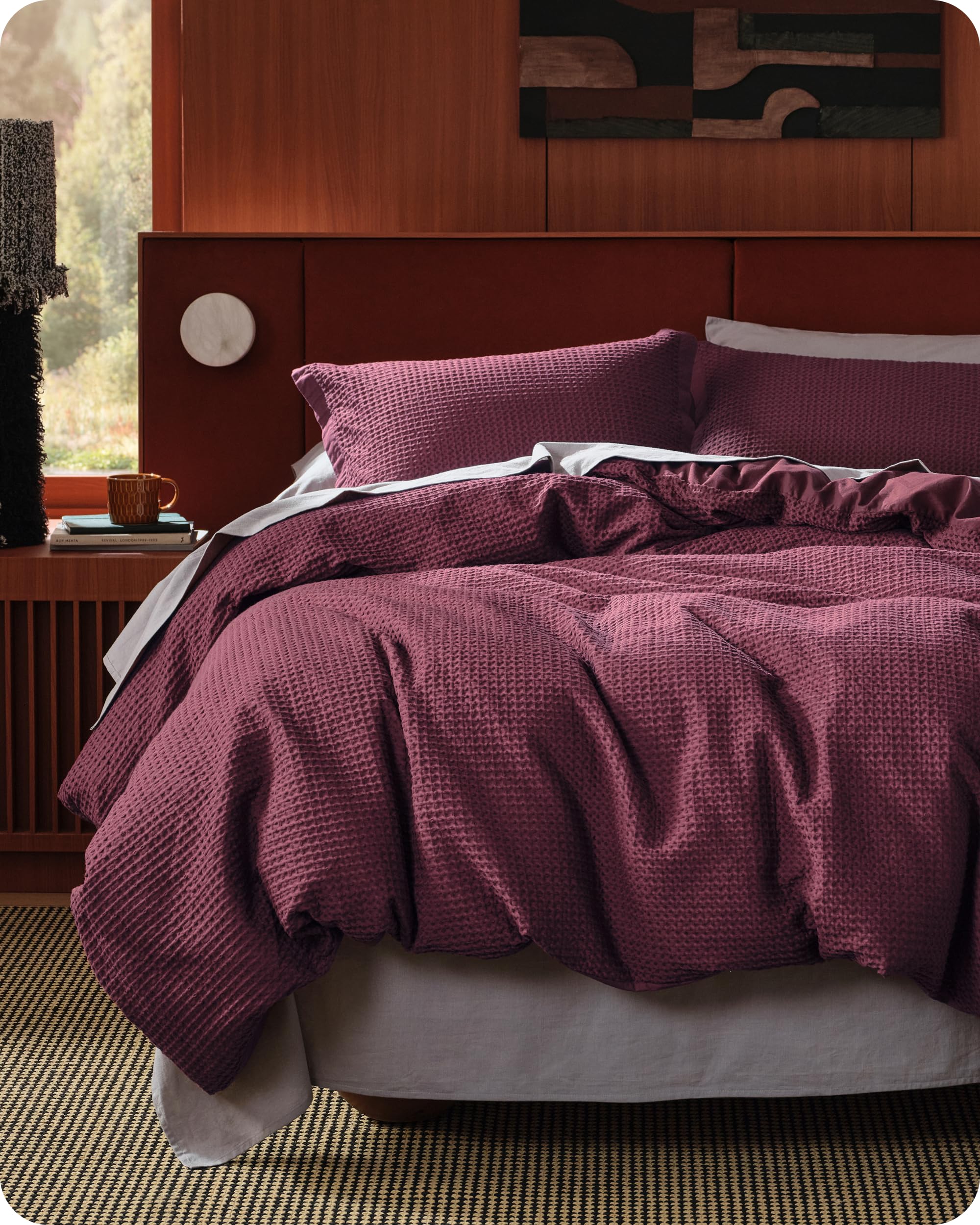 Photo 1 of Bedsure Cotton Duvet Cover King - 100% Cotton Waffle Weave Burgundy Duvet Cover King Size, PureWoven Breathable Bedding Set for All Season, 3 Pieces, 104"x90"