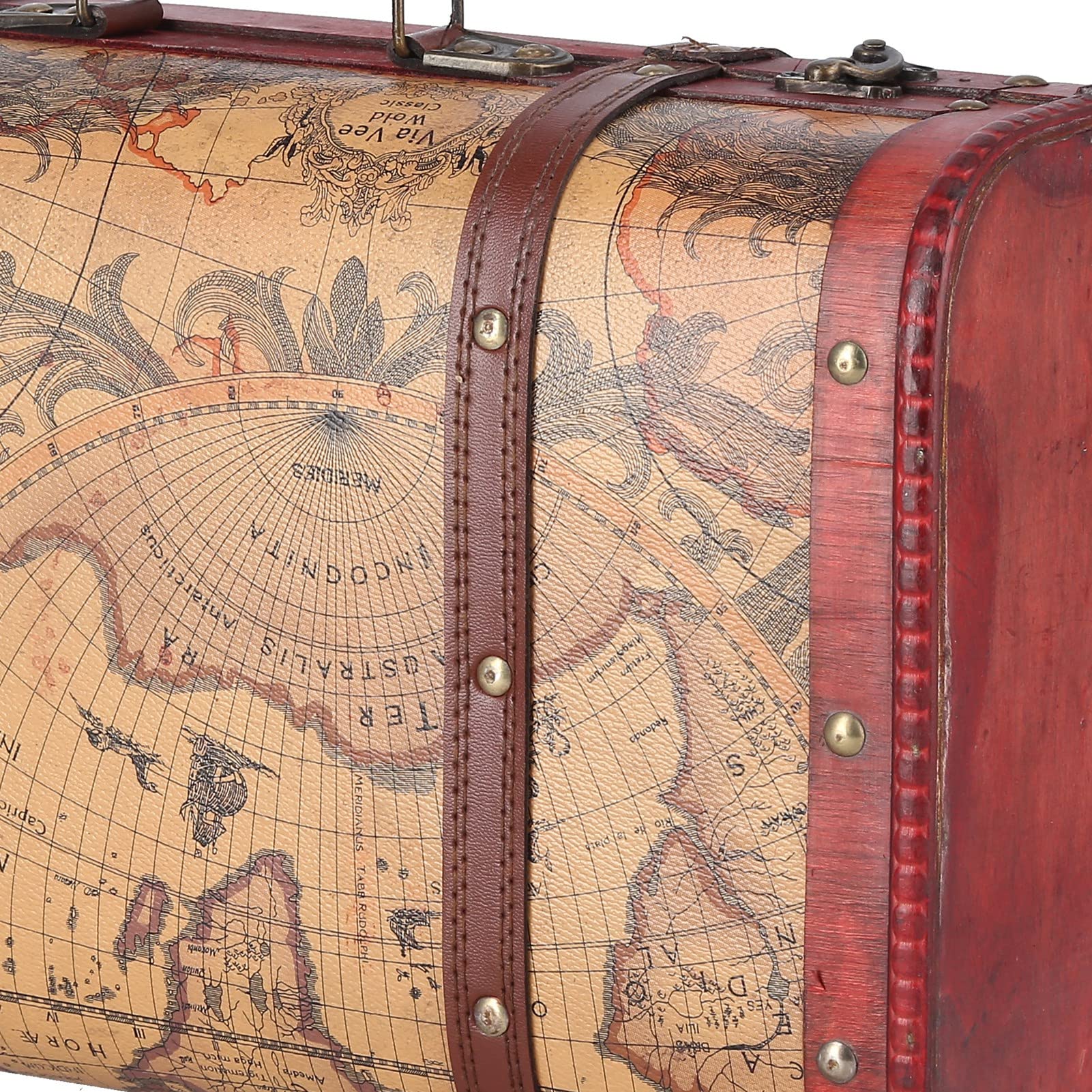 Coffre à Trésor Déco Rétro Valise Vintage En Bois Avec Motif Carte Géographique - Coffre De Rangement Décoratif - 37,5x23x13,5 Cm