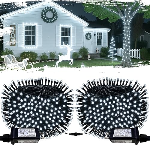 Miniatura 8 de [Paquete de 2] Luces de Navidad para Exteriores, 210 Pies 600 LED Luces de Cadena Conectables Impermeables, Luces Centelleantes con 8 Modos, Luces