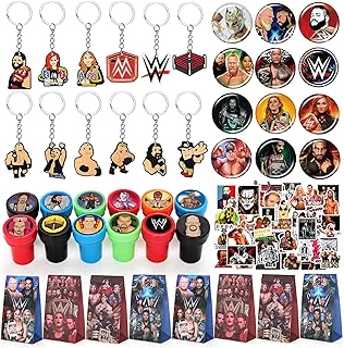 Kids Birthday Party Supplies Kids Birthday Party Favors for Birthday Party Decorations Include 12Pcs Stampers, 12Pcs Button Pins, 12Pcs Keychains, 12Pcs Gift Bags, 50Pcs Stickers for Kids Boys Girls