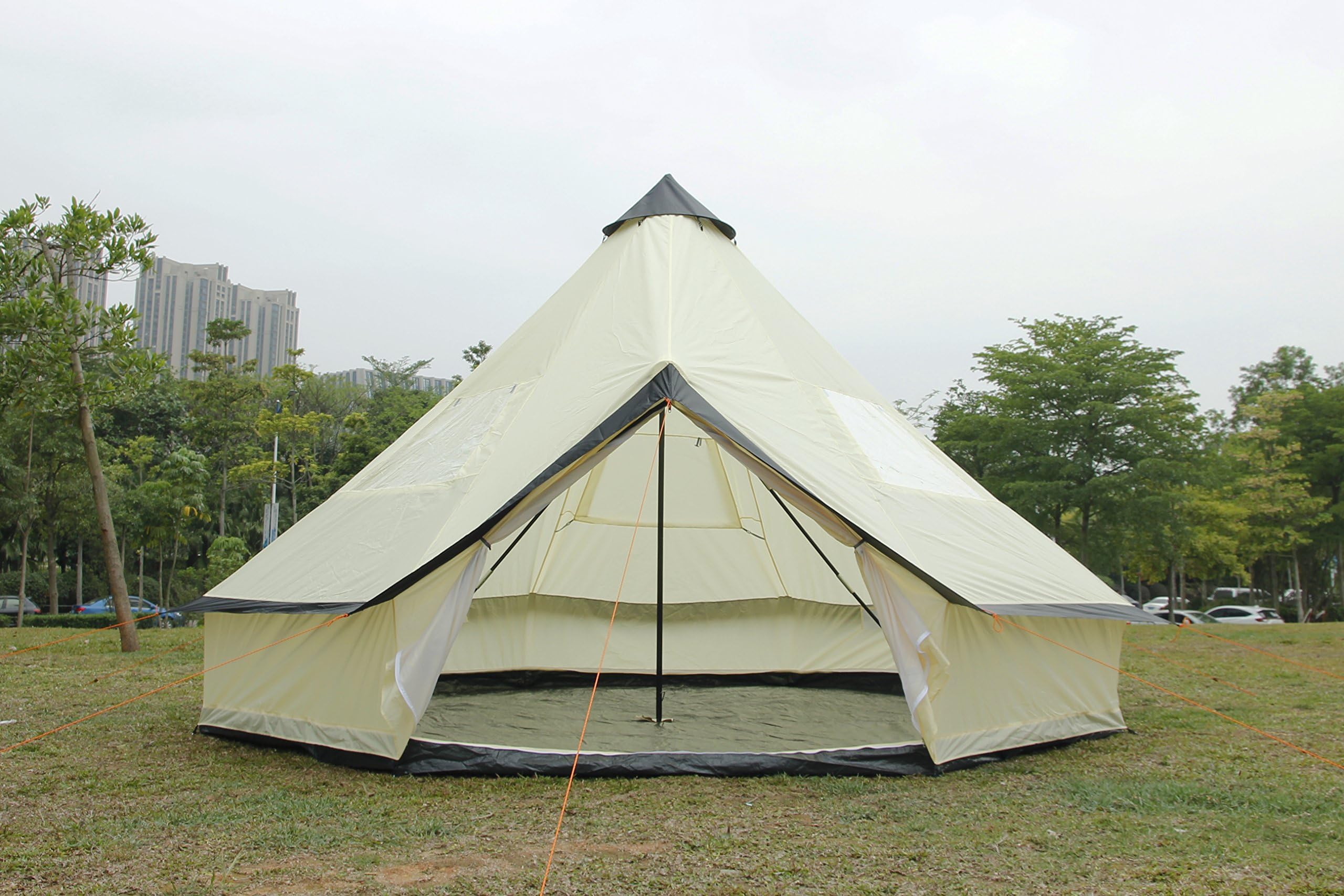 Shumaxx Bell Tent 5M With Zipped In Ground Sheet Camping tent 5 METER family tent 10 berth CREAM