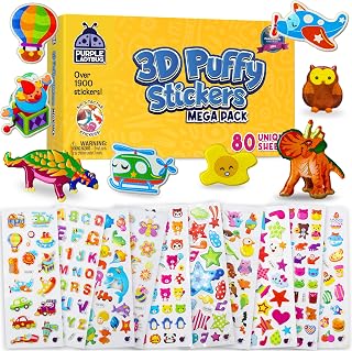 Purple Ladybug 1900+ Puffy Sticker Collection for Kids 4-8 - 80 Unique Reusable Sheets, Creative 3D Designs - Reward Stickers, Arts & Crafts Set, Travel Activities, Road Trip Essentials & Toys