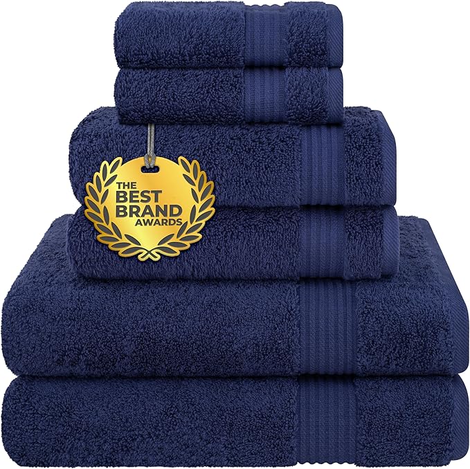 Towel Set, Soft Absorbent Quick Dry, 6 Piece Towel Set, Navy Blue