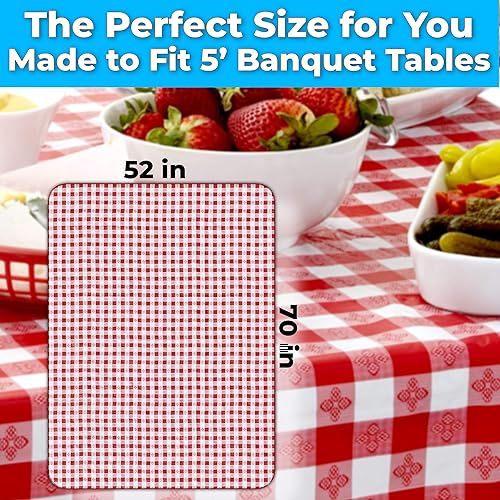 Miniatura 7 de Mantel de vinilo resistente e impermeable de 52 x 70 pulgadas, 1 paquete. El mejor mantel de cuadros rojos lavable para barbacoas campestres,
