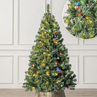Christow Pre-Lit Artificial Christmas Tree 5ft with Dual-Colour LED Lights (Switch from Warm White to Multi-Coloured, Aspen Spruce, Bushy PVC Tips, 11 Modes – Colour Changing, Timer, 97cm Diameter
