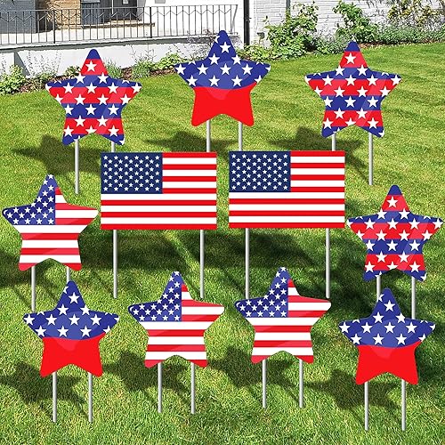 Miniatura 10 de Letreros patrióticos para patio del 4 de julio con estacas, decoraciones del 4 de julio para exteriores  Letrero patriótico para decoraciones de