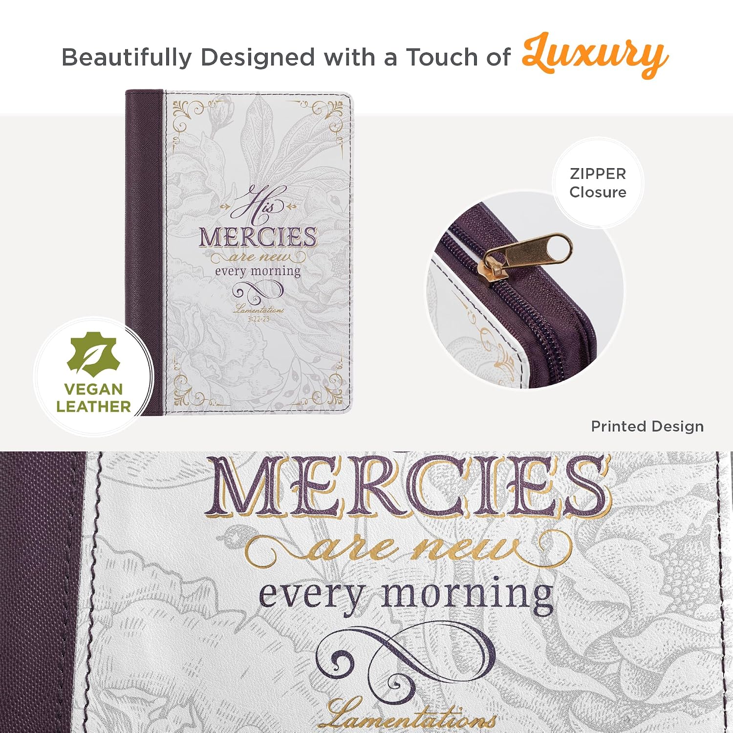 Christian Art Gifts Classic Journal His Mercies Are New Every Morning Lamentations 3:22-23 Bible Verse Inspirational Notebook for Women, Faux Leather Flexcover, 336 Ruled Pages, Zipper Closure