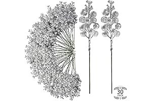 Sggvecsy 30Pcs Silver Christmas Glitter Berries Stems, Artificial Red Berry Branches, Holly...