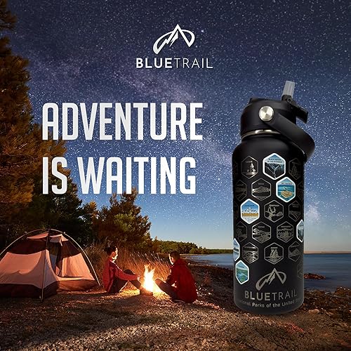 Miniatura 2 de BlueTrail National Parks - Botella de agua con calcomanías, acero inoxidable aislado de 32 onzas, tapa a prueba de fugas mejorada, calcomanías