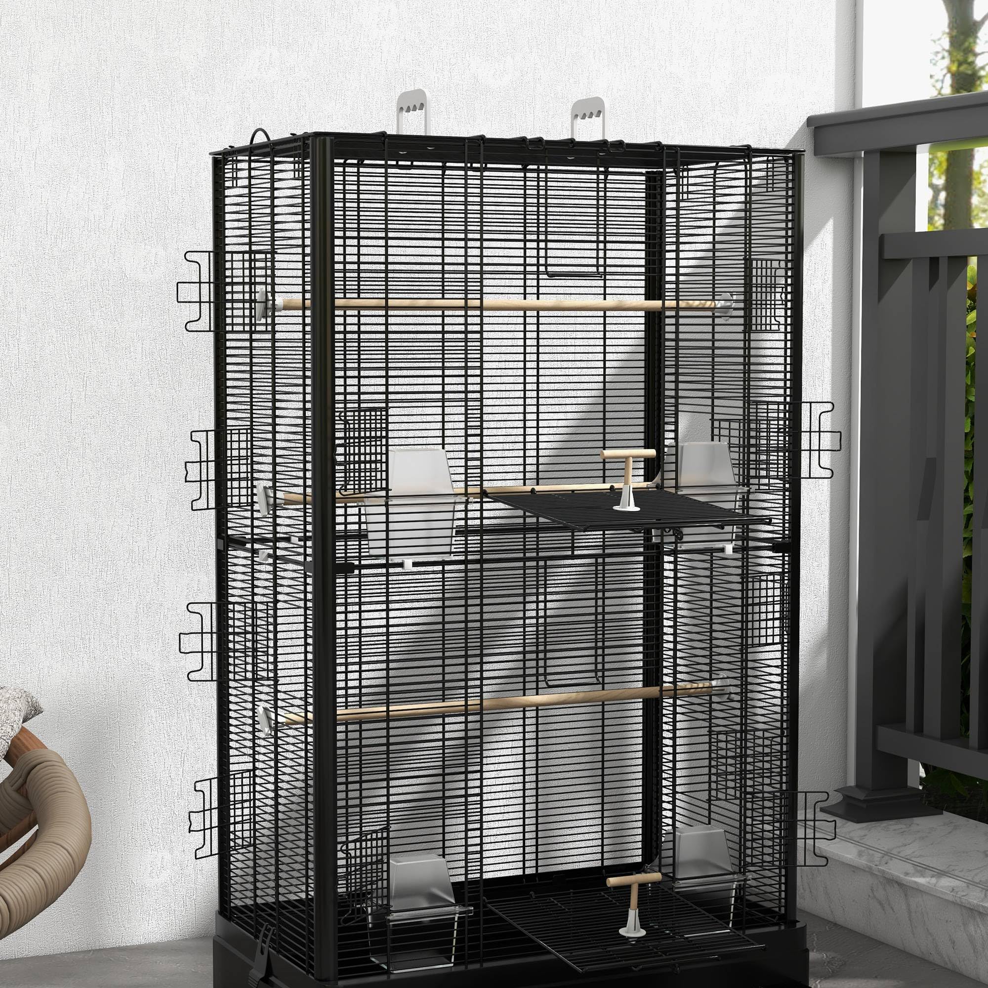 PawHut Cage à Oiseaux Volière avec Portes Perchoirs 61 x 36,5 x 98 cm Noir