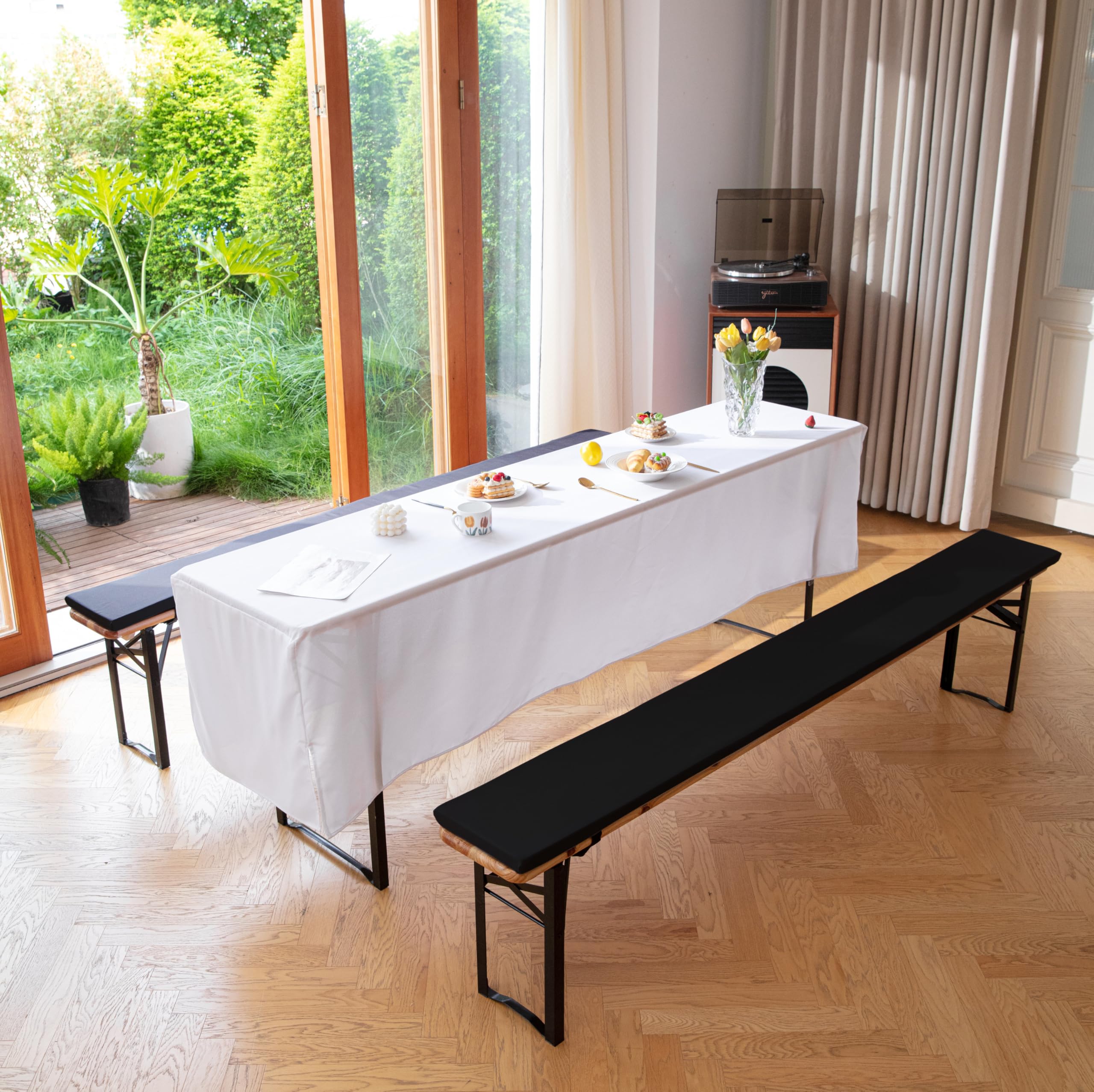 EBETA Coussins pour bancs de Jardin, Coussins pour balançoire antidérapants, Tapis de Tabouret de Jardin en Coton et imperméables, avec Boucle 220 x 25 x 3 cm (Noir, 2 pièce)