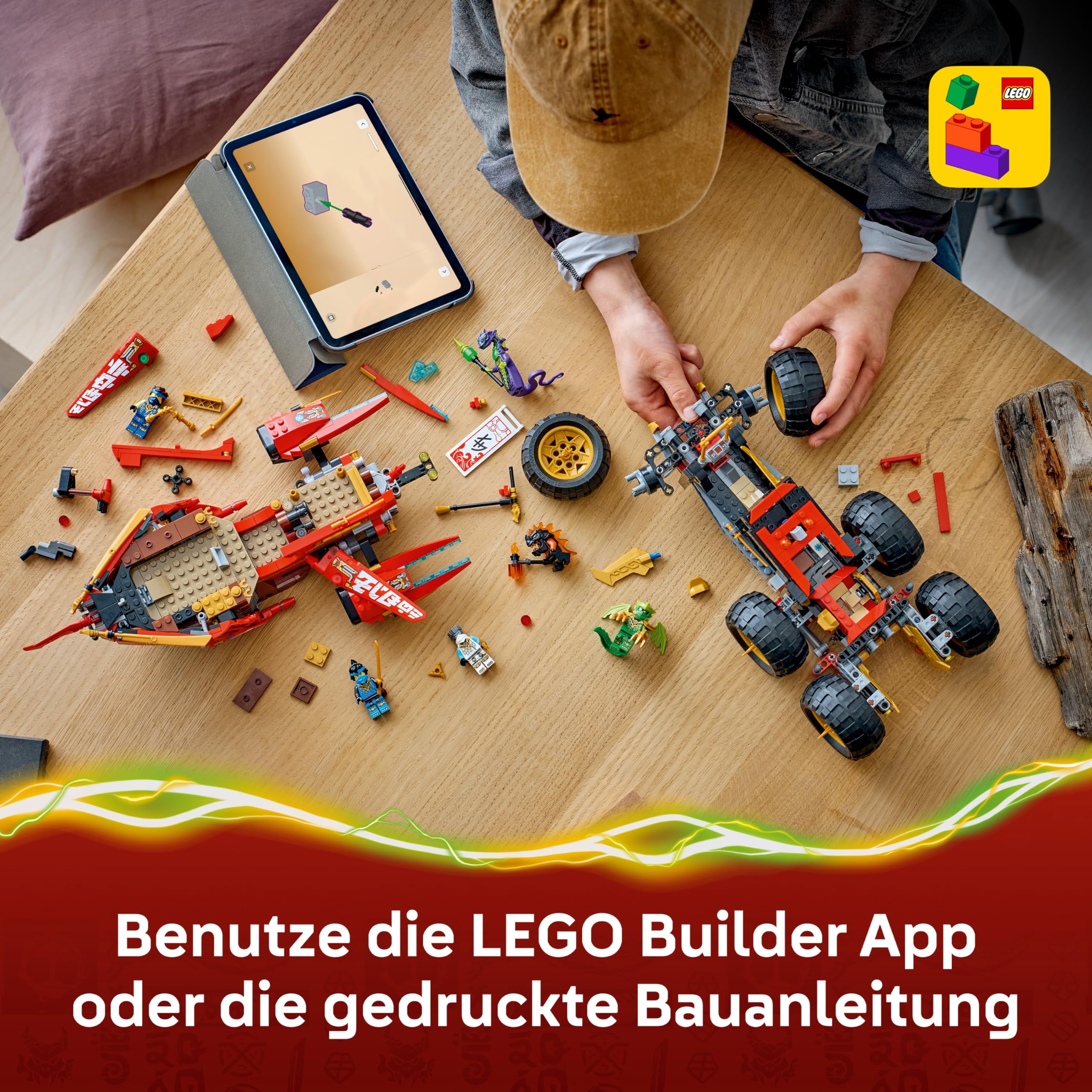 LEGO NINJAGO Wüstensegler - 3-in-1 Ninja-Spielset, umwandelbar in fliegendes Boot, Auto & Motorrad - inkl. 6 Minifiguren - Geschenkidee für Jungen ab 9 Jahren und Dragons Rising Fans - 71869