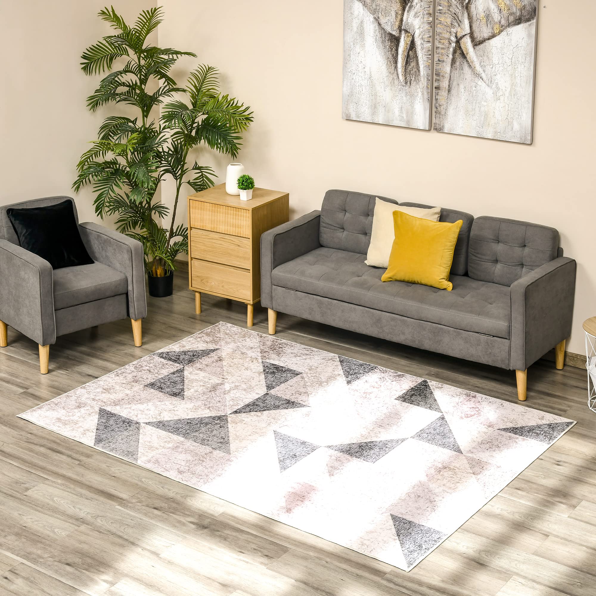 HOMCOM Alfombra de Salón con Base Antideslizante 230x160 cm Multicolor | Moderna, Terciopelo Diamante, Alfombra Geométrica, para Dormitorio, Oficina, Estudio