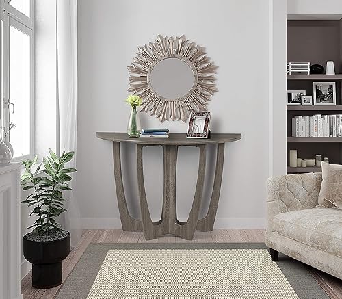 Miniatura 4 de FINECASA Mesa consola de madera, mesa de entrada de media luna, mesa auxiliar estrecha semicírculo, mesa de sofá para sala de estar y pasillo, mesa