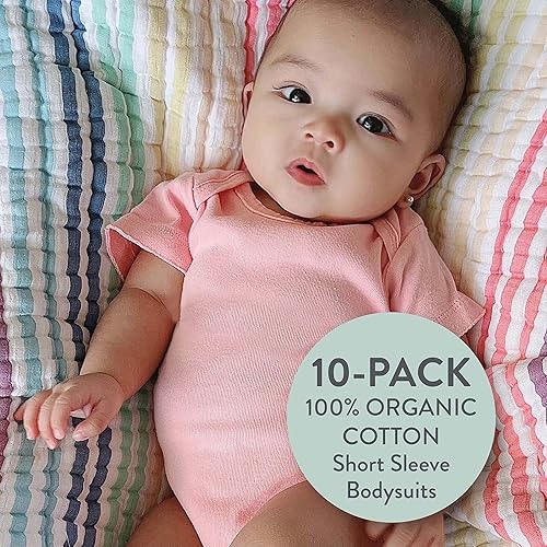 Miniatura 2 de Honestbaby 10-Pack Short Sleeve Bodysuits One-Piece 100% Organic Cotton for Infant Baby Boys, Girls, Unisex