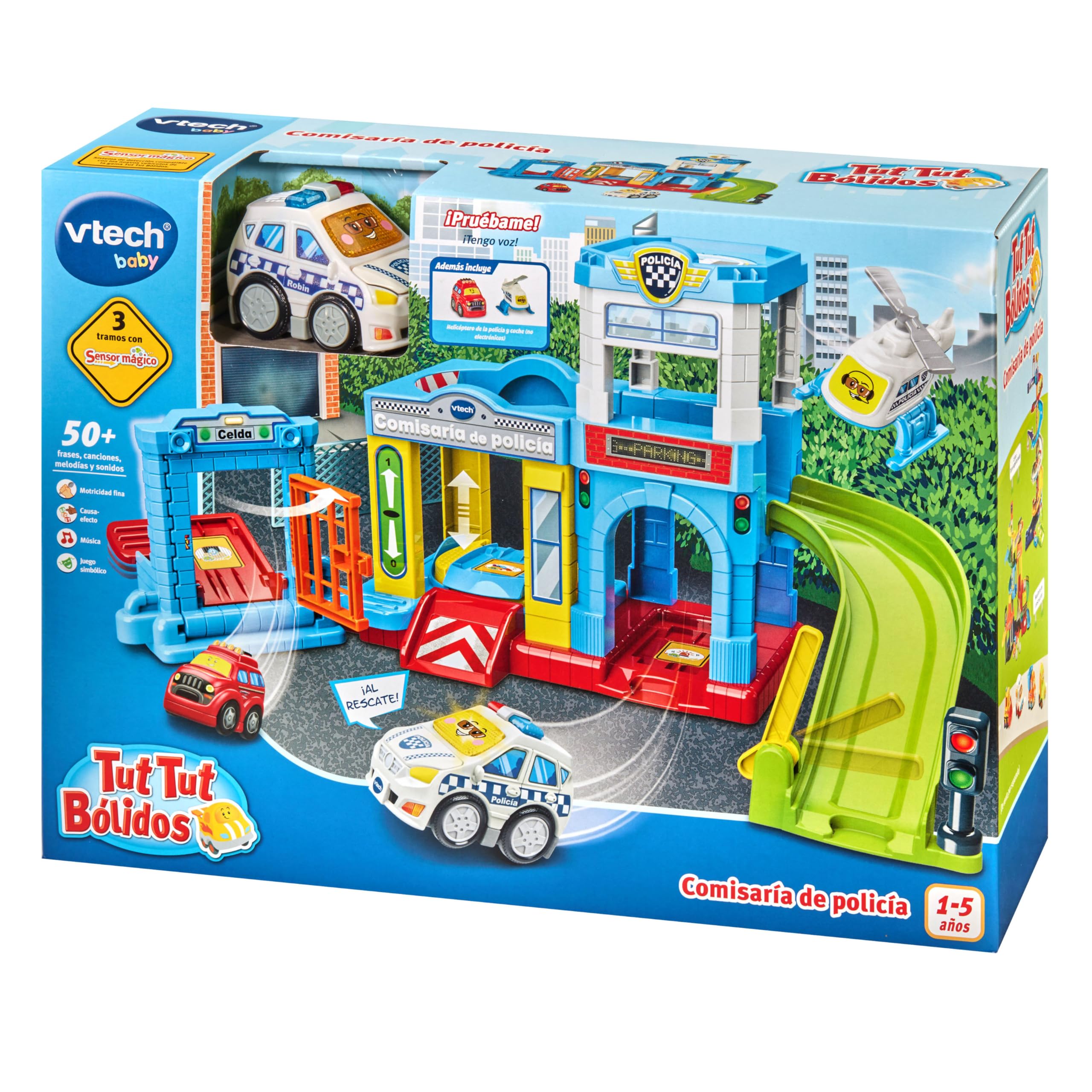 VTech - Comisaría de policía TutTut Bólidos, Pistas y Coches de Juguete para niños +1 año, Circuitos para Combinar, Incluye Coche, Versión ESP