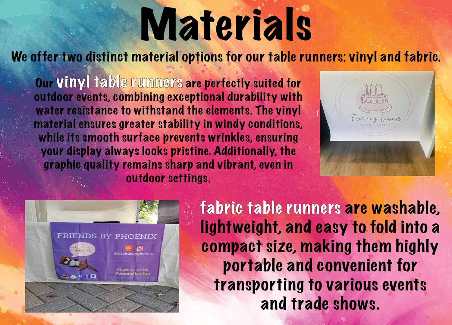 Custom Table Runner with Business Logo Text Multiple sizes Personalized Logo Table Runner for Business Vendors Custom Craft Show (36x60 Inches recommend for 8ft table)