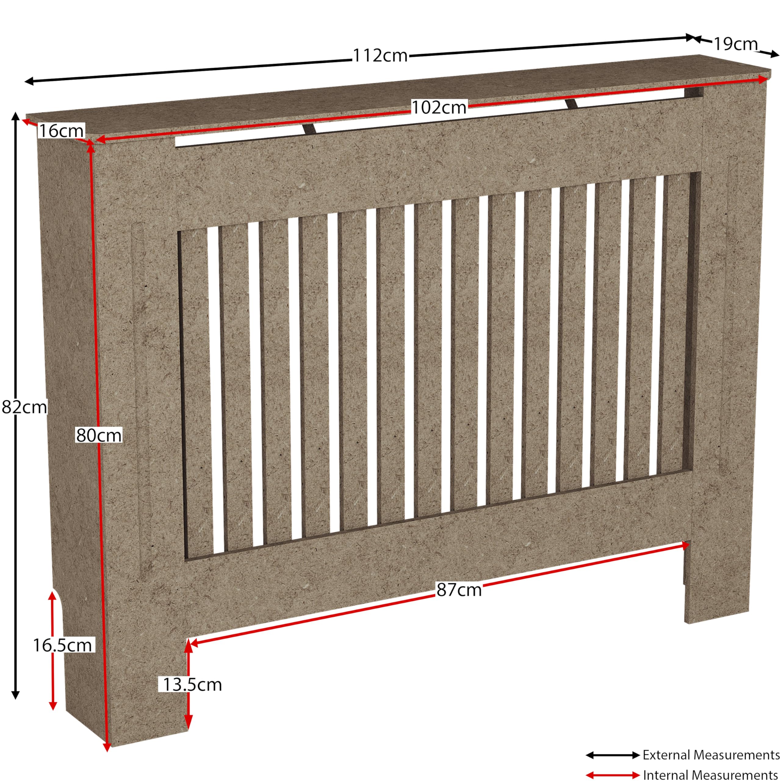 Vida Designs Chelsea Heizkörperabdeckung Unfinished - Mittel - Modernes vertikales Lamellendesign für optimale Wärmeverteilung - H82xW112xD19cm - Unlackiertes MDF-Möbel Ideal für Wohnzimmer und Flur