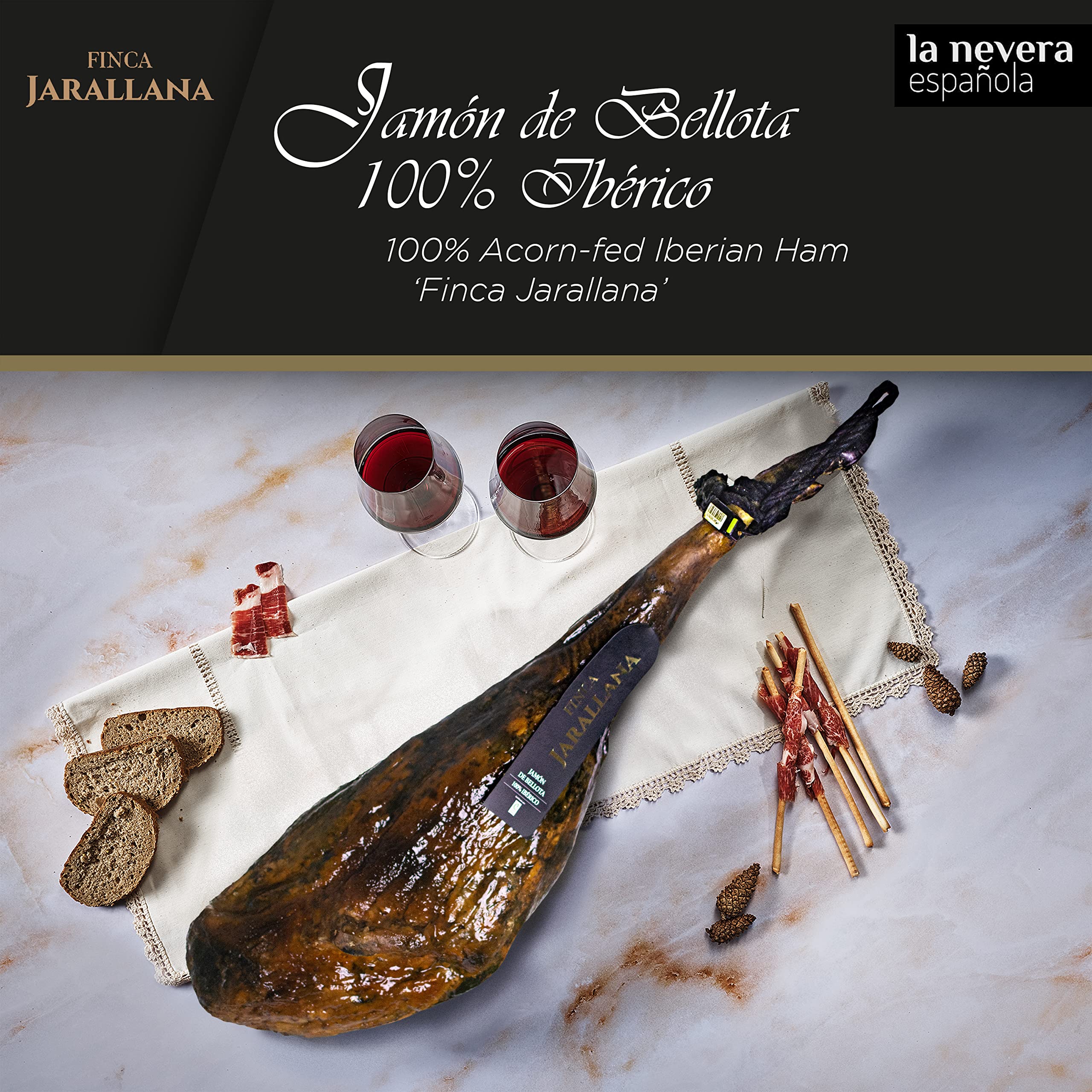 Finca Jarallana | Prosciutto di Ghianda 100% Iberico | Pezzo da 9 kg ca. Stagionatura Minima di 36 Mesi e Essiccazione Naturale | Suini 100% Razza Iberica