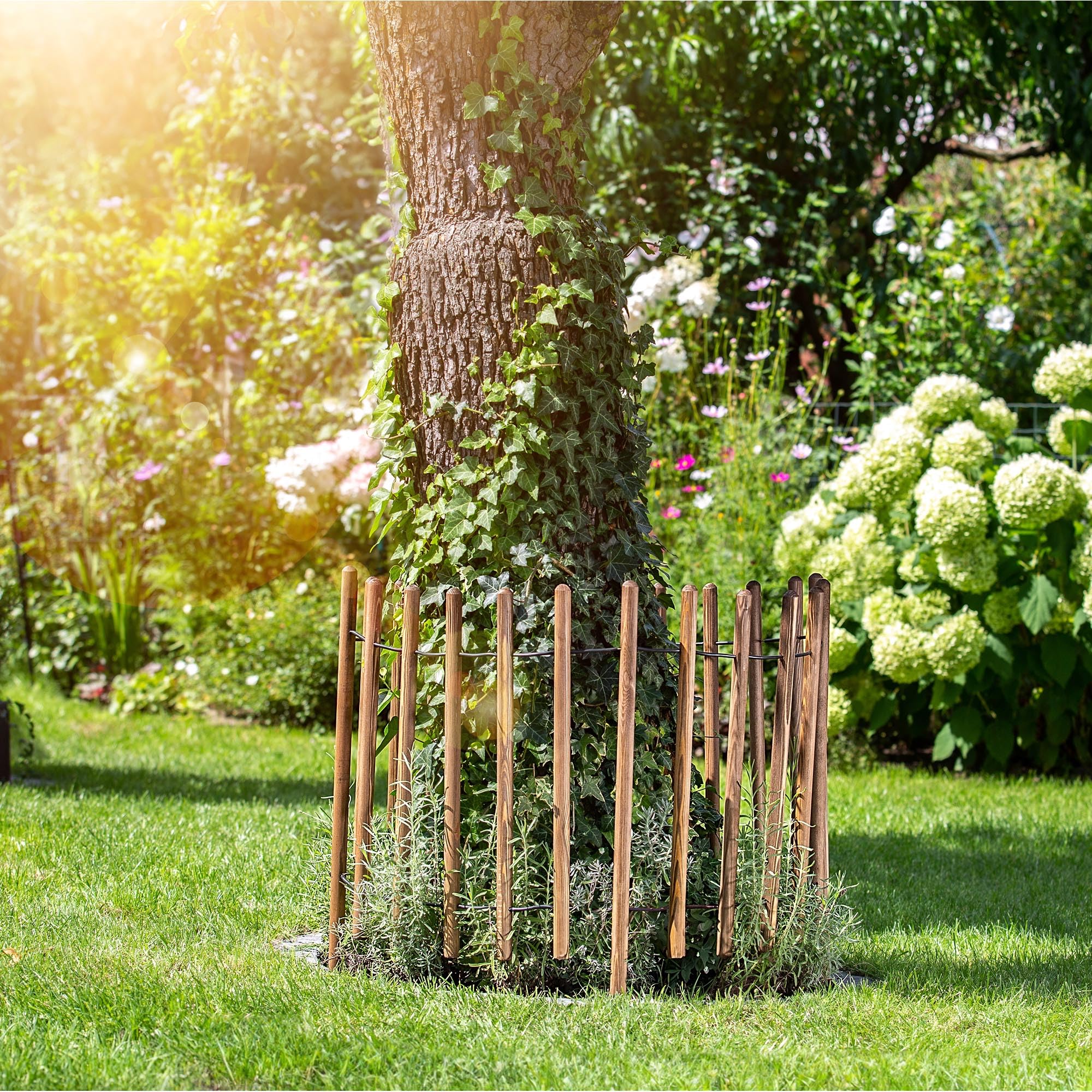 KADAX Bordo per aiuole, recinzione in legno resistente alle intemperie, bordo per aiuole con collegamento in filo di acciaio, bordo per prato, bordo per giardino, aiuole o parco (80 x 230 cm)