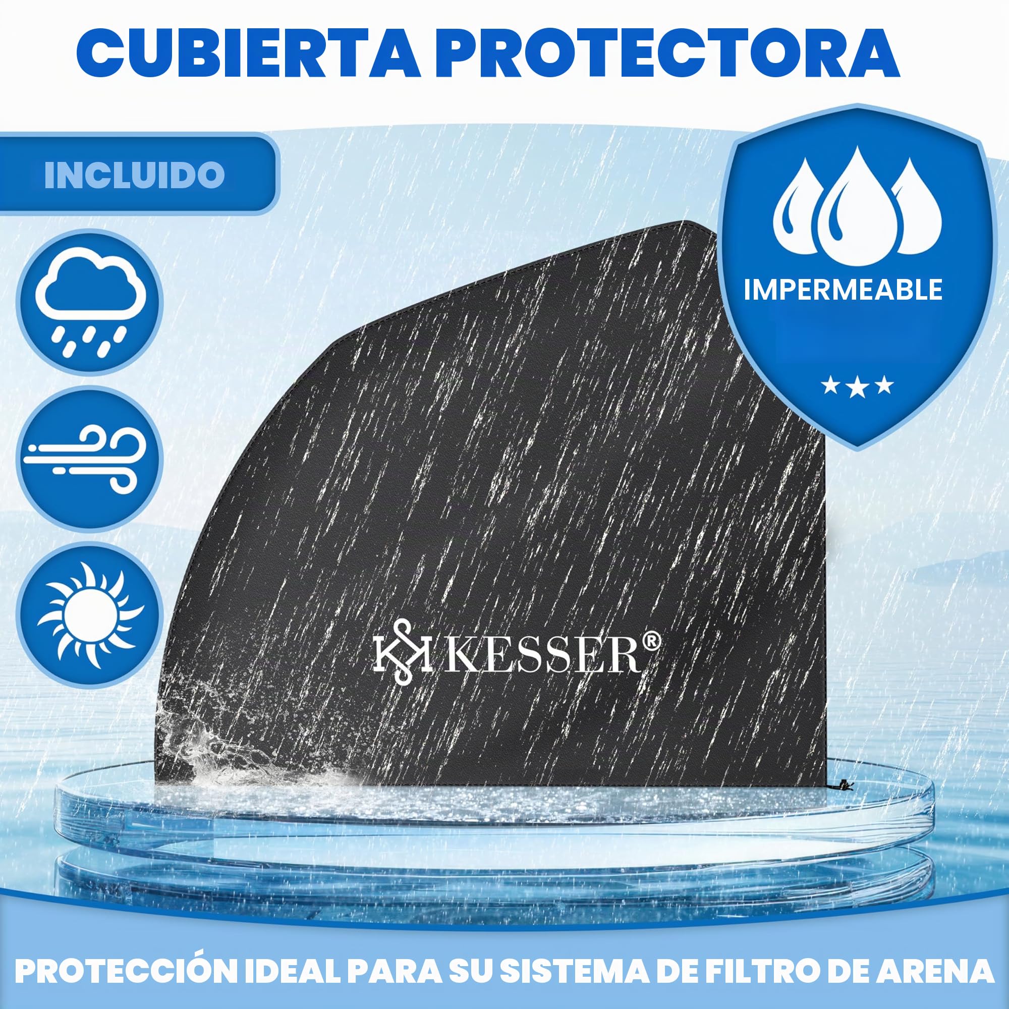KESSER® Sistema de filtración de Arena Filtro de Arena + 700 g de Bolas de filtración reemplazan 25 kg de Arena de filtración válvula de 7 vías con indicador de presión Filtro de Piscina