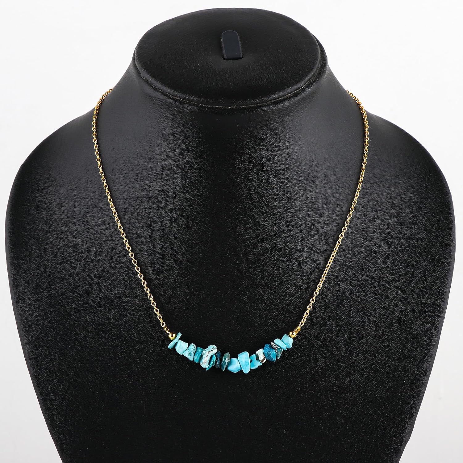 TGH Natural Gemstone Chip Bar Necklace for Women - Healing Crystal Stone Jewelry - 16+2 Inch Gold Plated Adjustable Chain - Image 3