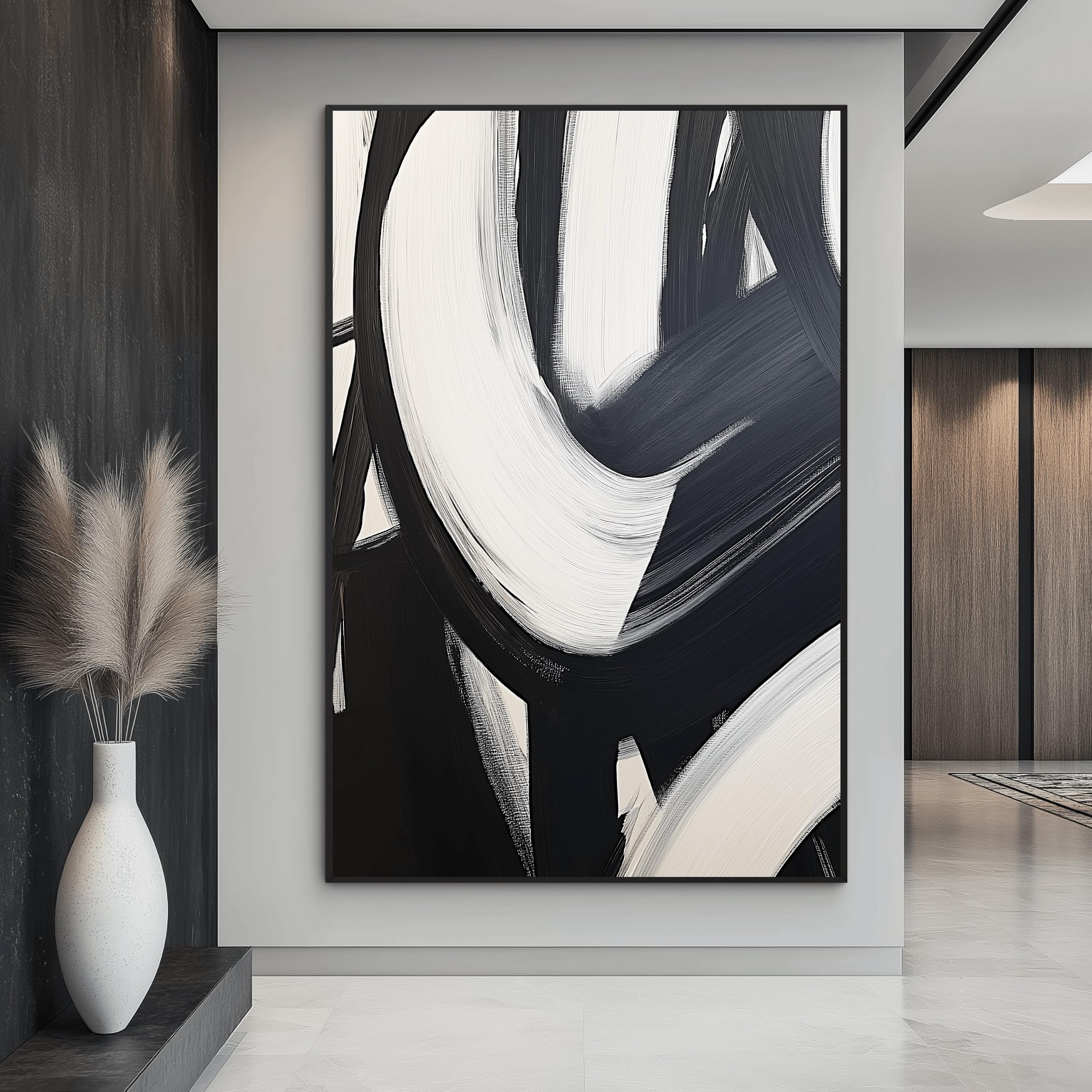 UUDEZO Cuadros abstractos modernos en blanco y negro para decoración de pared en lienzo para sala de estar (30x45cm (12x18 pulgadas)