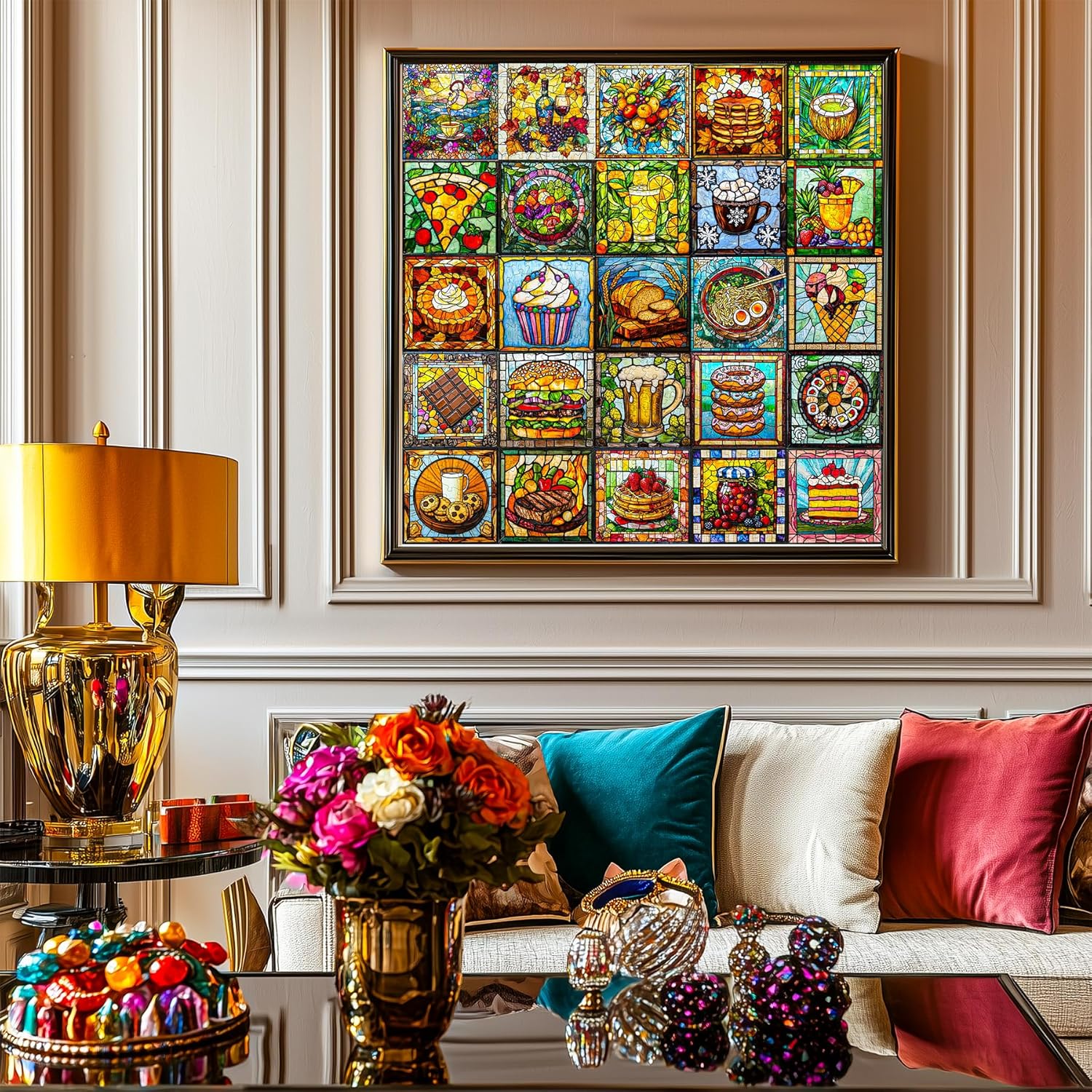 Bgraamiens-Glassy Delicacy-Stained Glass Food Collage Puzzle 1000 Pieces Extremely Beautiful Jigsaw for Adults - Difficult Funny Puzzle for Adults
