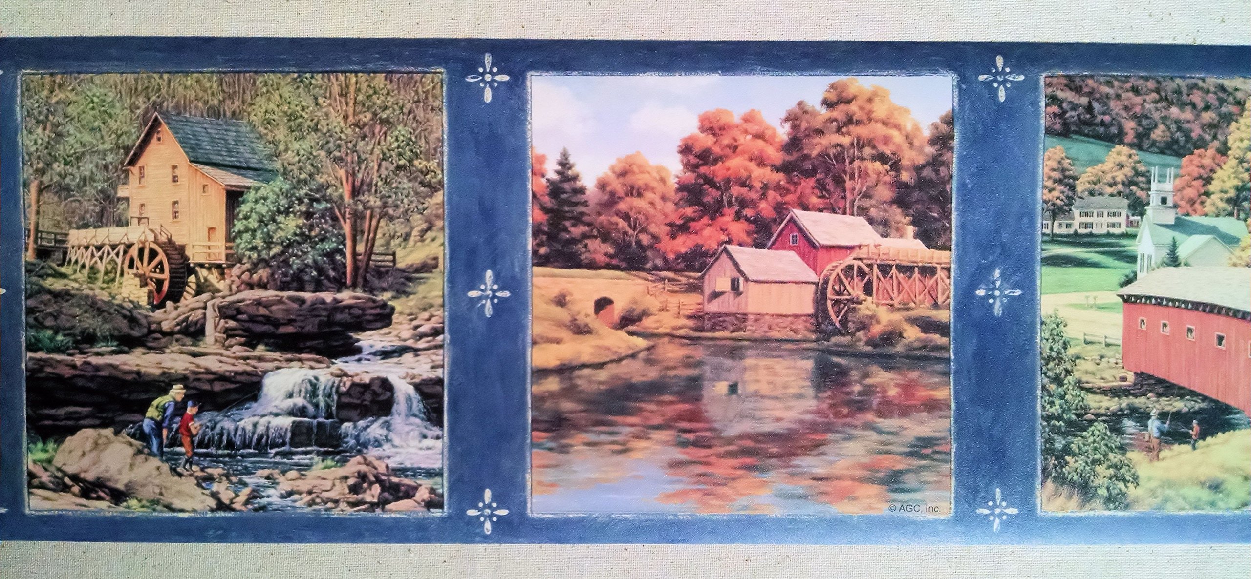 Covered Bridge Wallpaper Border - AG042272B - Blue - Tools