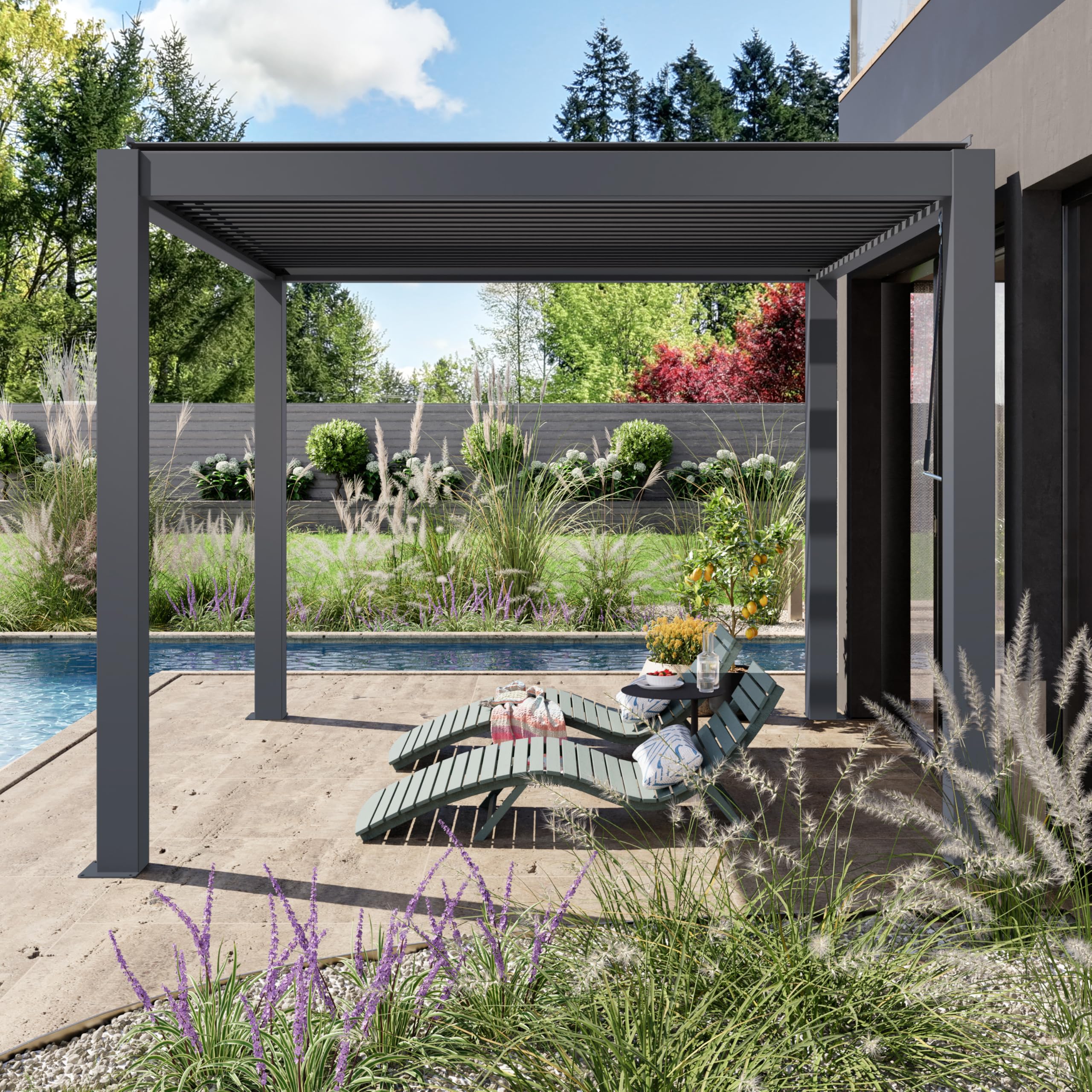 PRIMEYARD Pergola 3x3 m poteaux en Aluminium avec Lames orientables en Aluminium pavillon Anthracite