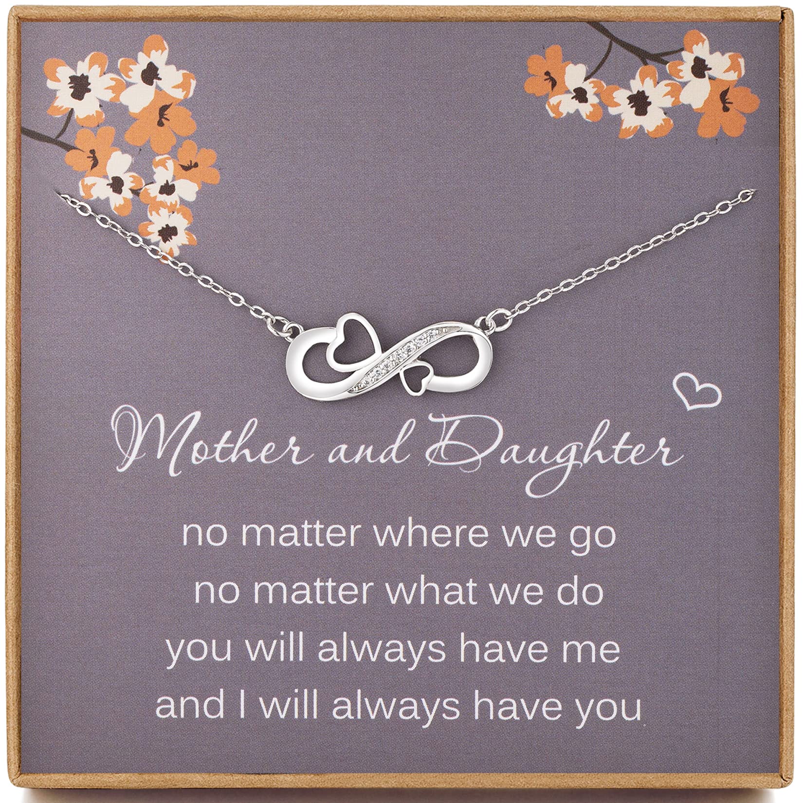 WeelodyMother and Daughter Necklace, 925 Sterling Silver Infinity Necklace with CZ Stones, Mother's Day Gifts for Mum, Daughter Birthday Gift from Mum, Sterling Silver, No Gemstone