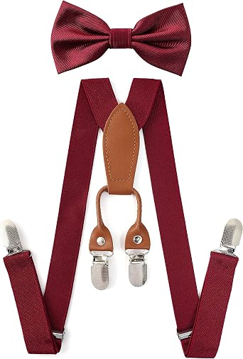 Adjustable Baby Suspenders and Bow Tie Set for Boys, Bowtie and Elastic Suspenders with 4 Strong Metal Clips