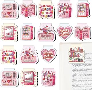 Cute Bookish Magnetic Bookmarks - 18 Pcs Pink Girly Book Marks Gifts Magnet Bulk Funny Page Marker Clip for Reading Lovers Women Girls Readers Students Teachers School Birthday Accessories