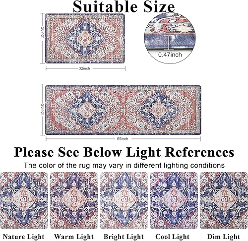 Miniatura 10 de Ileading Juego de 2 tapetes de cocina antifatiga, antideslizantes, impermeables, acolchados, para cocina, estilo vintage, cómodo, para escritorio,