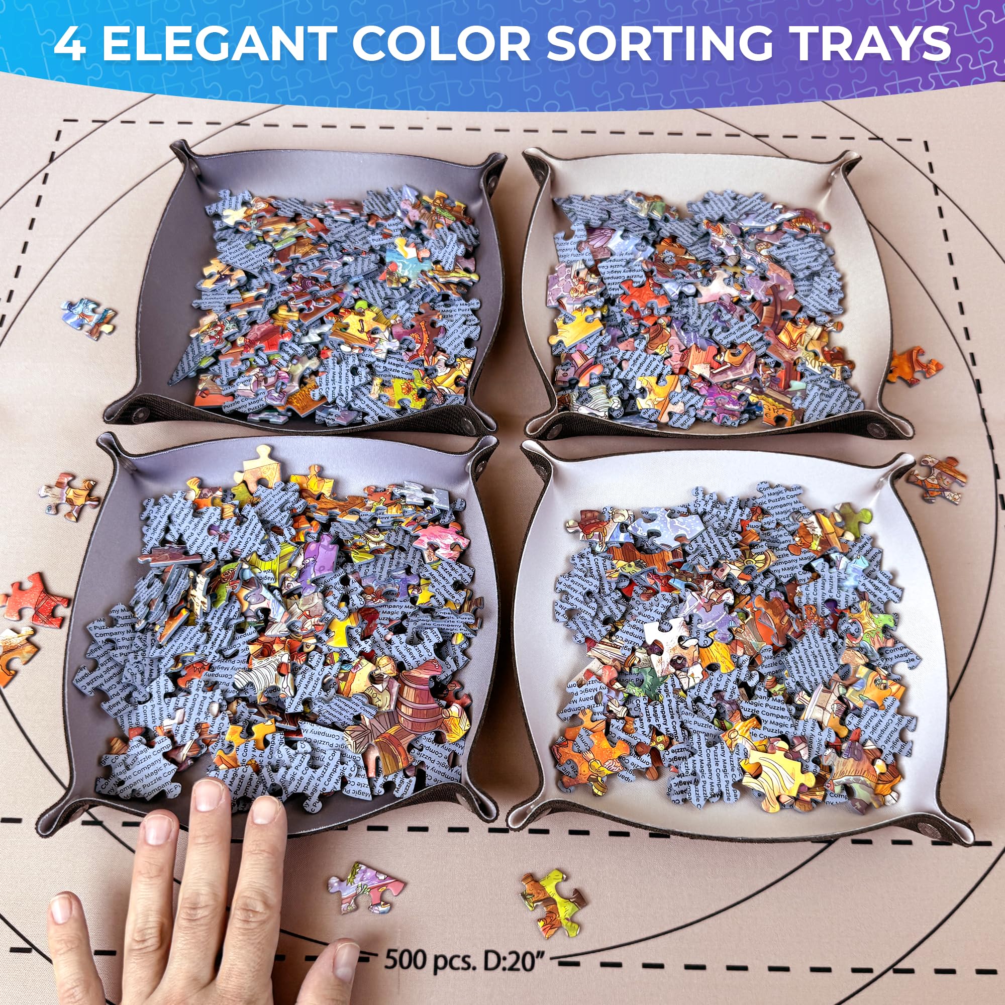 Tapis De Puzzle Enroulable De 1500 Pièces En Feutre Avec Plateaux De Trieur, Sac De Rangeent à