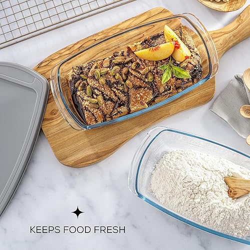 Miniatura 6 de JoyJolt Molde de pan de vidrio con tapa. Juego de 3 sartenes para pan, rectangulares, de 1.9 cuartos de galón para hornear pan, recipiente de