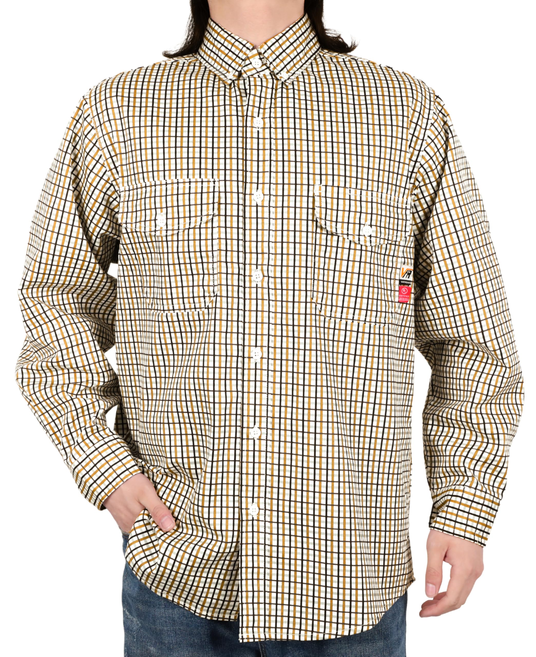 VATRENUS FR Shirts for Men 6.5oz Button Down Flame Resistant 100% Cotton Men's Pre-Washed Fire Retardant Work Shirt