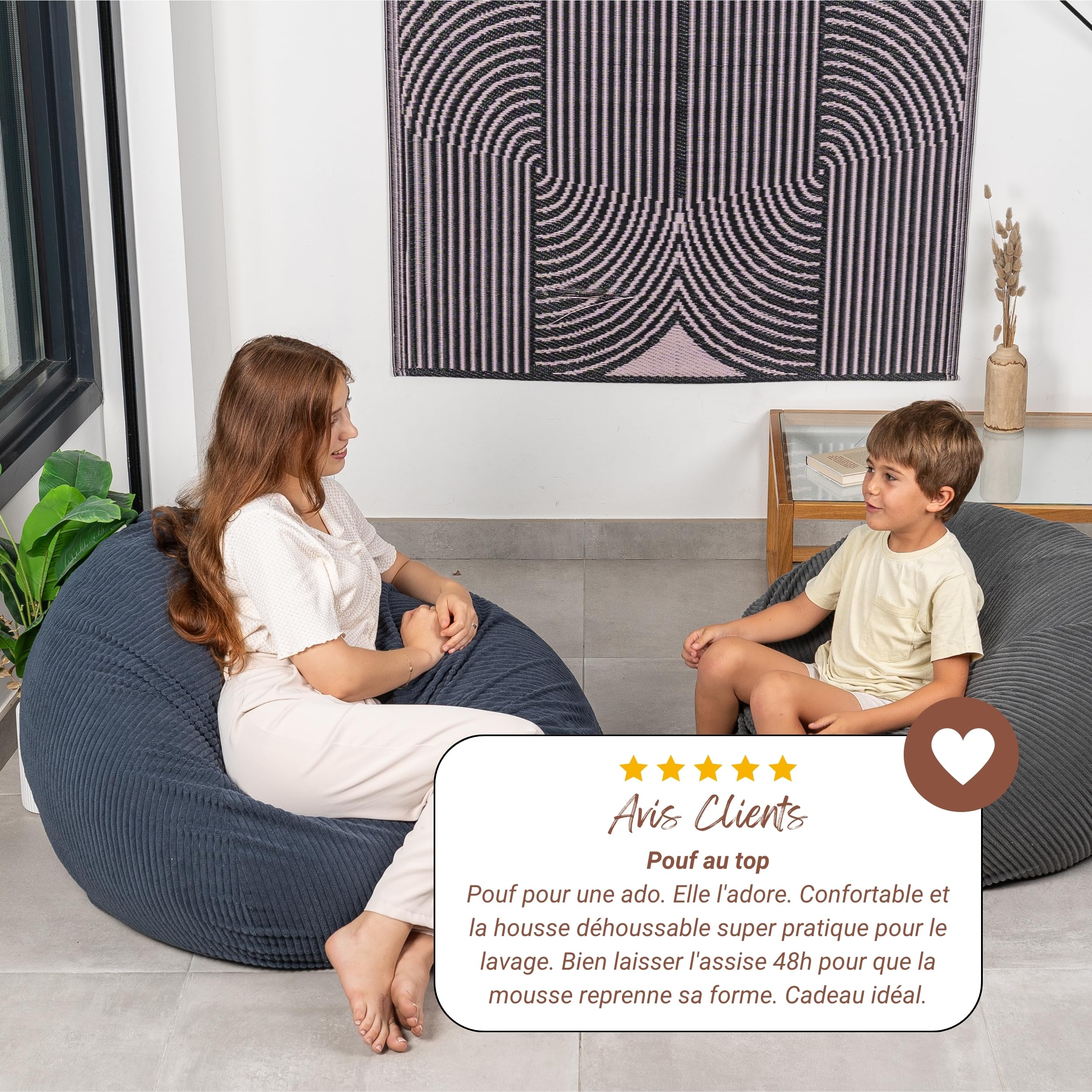 bananair Pouf Poire en Velours Côtelé - Fabriqué en France - Doux, Confortable, Facilement Transportable & Housse Lavable – Gros Pouf Salon/Chambre pour Adulte, Ado, Enfant (120 x 100 cm, Bleu foncé)