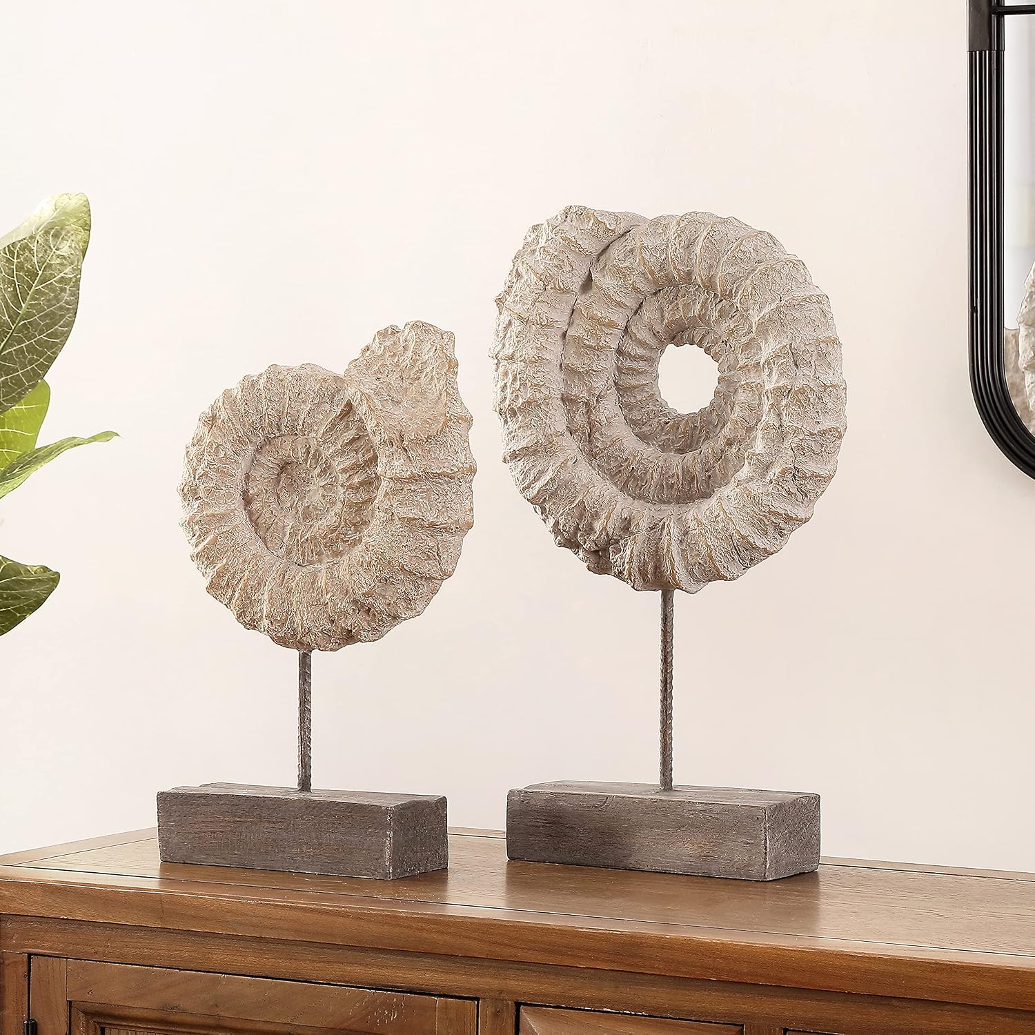 SAFAVIEH Home Collection Toren Nautical Ammonite Shell Table Decor (Set of 2) RDC1208A-SET2, Black/White