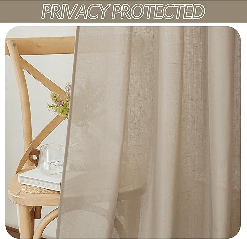 Miniatura 4 de RYB HOME 2 paneles de cortinas bohemias de lino para oscurecer la sala de estar, con bolsillo para cortinero, 84 pulgadas de largo, 2 paneles de