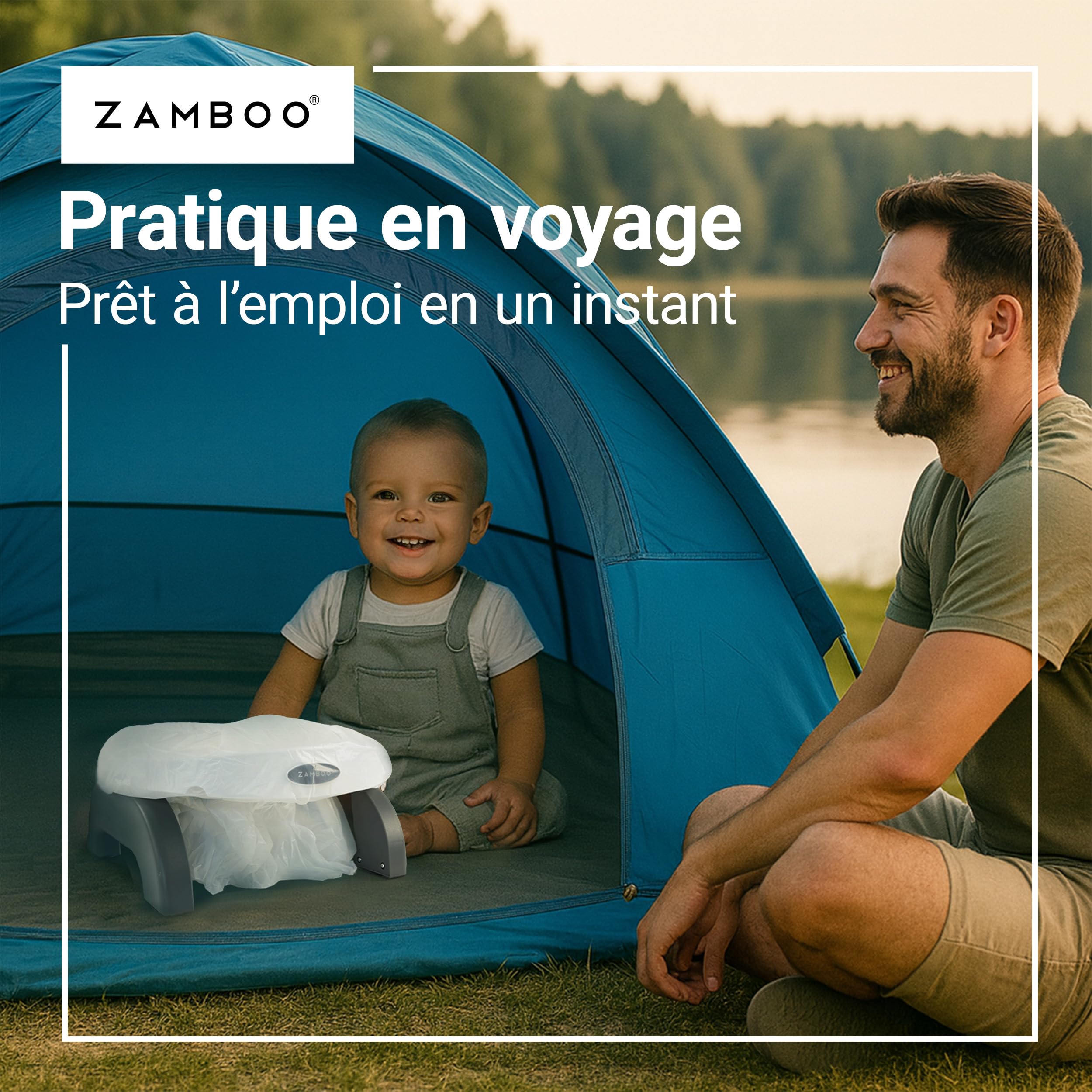 Zamboo Toilette Portable Enfant 3en1 – Pot Bebe & Réducteur Toilette pour Enfants dès 15 mois | Pot Pliable Enfant Voyage et Maison, Anti-Eclaboussure, Utilisable avec Sacs Jetables, Gris