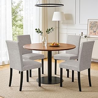 CHUN YI Upholstered Dining Chairs Set of 4, Fabric Dining Room Chairs with Solid Wood Legs, Modern Parson Chairs for Kitchen, Restaurant, Hotel, Light Gray
