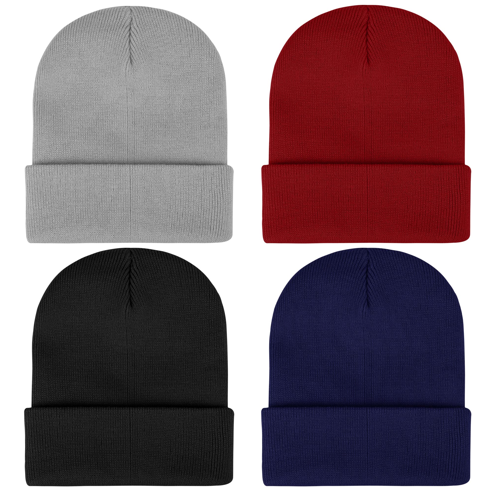 KUTTOR 4 Pack Knit Skull Beanie Hats Adult Winter Warm Hats Cozy Knitted Ski Cap Cuffed Stretchy Beanie